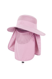 Safari Hat For Men Women Wide Brim Sun Hat Uv Protection With Face Cover Neck Flap Waterproof Fishing Hat Pink One Size