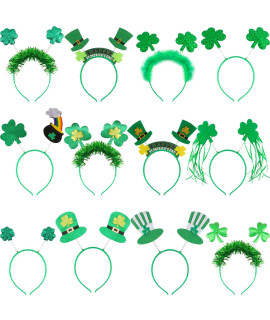 Cotiny 12 Pieces St Patricks Day Headband Green Shamrock Headbands Irish Top Hat Head Boppers Hair Hoop For Adults Kids St Patricks Day Irish Party Favors