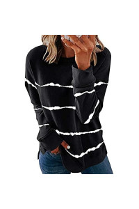 Tops For Women 2023 Womens Long Sleeve Tunic Tops Casual Color Block Loose Fit Shirts Print Long Sleeve Neck Tees
