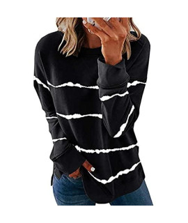 Tops For Women 2023 Womens Long Sleeve Tunic Tops Casual Color Block Loose Fit Shirts Print Long Sleeve Neck Tees