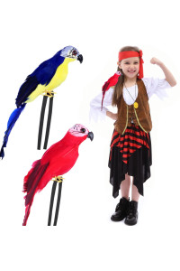 Matiniy 2 Pcs Pirate Parrot On Shoulder Life Sized Artificial Parrot Toy For Kids Pirate Costume Dress-Up Accessory For Halloween Pirate Party(Redblue)