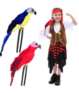 Matiniy 2 Pcs Pirate Parrot On Shoulder Life Sized Artificial Parrot Toy For Kids Pirate Costume Dress-Up Accessory For Halloween Pirate Party(Redblue)
