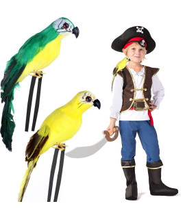 Matiniy 2 Pcs Pirate Parrot On Shoulder Life Sized Artificial Parrot Toy For Kids Pirate Costume Dress-Up Accessory For Halloween Pirate Party(Yellowgreen)
