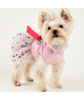Birthday Dog Dress, Dog Clothes For Small Dogs Girl, Polka Dots Tulle Puppy Dresses Outfits For Cats Pets Pink, Large