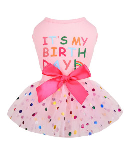 Birthday Girl Dog Dress, Female Dog Clothes For Small Dogs Girl, Cat Apparel, Pink, Medium