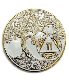 1 To 10 Year Sobriety Mint Twisted Tree Of Life Gold Plated Aa Recovery Medallionchipcoin - White (11 Years)