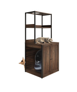 Large Cat Litter Box Enclosure Furniture For Self-Cleaning Cat Litter Box, Wood Cat Washroom Furniture With Shelves, Cat Cabinet For Smart Litter Box Size Less Than 307 X 283 X 260 Inch, Indoor