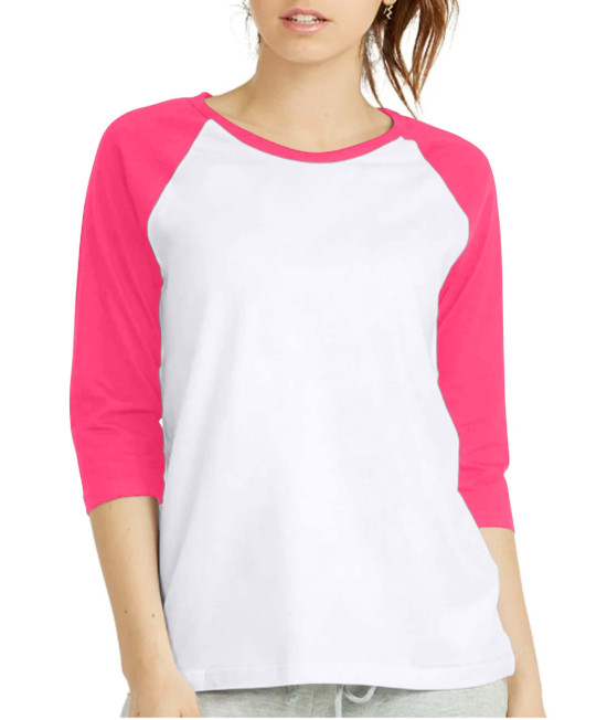 Women 34 Sleeve Baseball Tee - Raglan Shirts Jersey Tops Quarter Sleeve Shirt Tees (Lbt001 L, Whthpink)