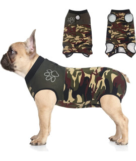 Jiupety Dog Surgical Recovery Suit Adjustable, Dog Bodysuit For Abdominal Wound After Surgery, Substitute E-Collar, M Size, Anti-Licking Surgical Dog Onesies, Camo