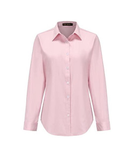 Mkolour Womens Pink Long Sleeve Button Down Shirts - Work Blouses For Office, Casual Collared Work Shirts For Women