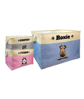 Malihong Custom Dog Basket For Toys Collapsible Storage Bin Grey Pink Blue Rectangular Pet Storage Organizer Box With Handles Extra Large Customized Name & Dog Breed