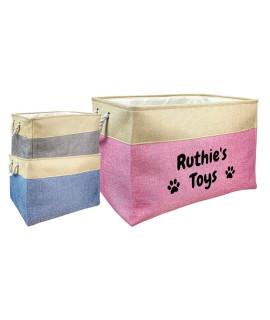 Malihong Custom Dog Basket For Toys Collapsible Storage Bin Grey Pink Blue Rectangular Pet Storage Organizer Box With Handles Extra Large Personalized Pets Name