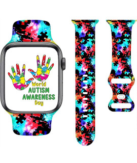 Autism Awareness Puzzle Piece Cute Bands Compatible With Apple Watch Band 42Mm 44Mm 45Mm,Tie-Dye Blue Black Red Silicone Strap Wristbands Compatible With Iwatch Bands Series Se 7 6 5 4 3 2 1 For Kids Boys Girls Men Women