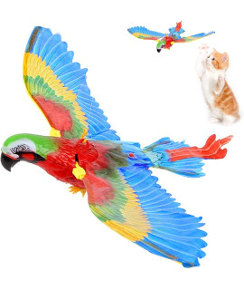 Simulation-Bird-Interactive-Cat-Toy, Flying Bird Cat Toy,Electric Toy Bird For Cats,Flashing Music Funny Cat Toy Cats Kitten Play Hunting Exercising Eliminating Boredom (Parrot1Pcs) Pole Not Included