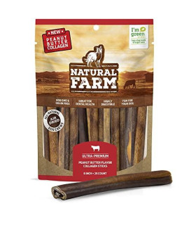 Natural Farm Peanut Butter Flavor Collagen Sticks For Dogs (6 Inch, 25 Pack), Long-Lasting Beef Collagen Sticks, Rawhide Alternative Chews With Chondroitin Glucosamine, Low-Fatadental Treats