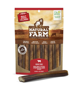Natural Farm Stuffed Collagen With Real Bully Sticks For Dogs (6 Inch, 15 Pack), Collagen Sticks, Natural Dog Chews, Long Lasting, For Small, Medium And Large Dogs, Great Rawhide Alternative