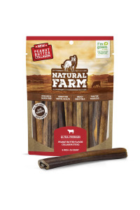 Natural Farm Peanut Butter Flavor Collagen Sticks For Dogs (6 Inch, 15 Pack), Long-Lasting Beef Collagen Sticks, Rawhide Alternative Chews With Chondroitin Glucosamine, Low-Fatadental Treats
