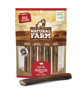 Natural Farm Stuffed Collagen With Real Bully Sticks For Dogs (6 Inch, 5 Pack), Collagen Sticks, Natural Dog Chews, Long Lasting, For Small, Medium And Large Dogs, Great Rawhide Alternative