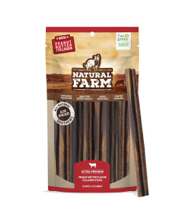 Natural Farm Peanut Butter Flavor Collagen Sticks For Dogs (12 Inch, 12Apack), Long-Lasting Beef Collagen Sticks, Rawhide Alternative Chews With Chondroitin Glucosamine, Low-Fatadental Treats