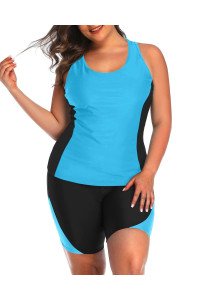 Daci Women Black&Green Plus Size Two Piece Bathing Suit Racerback Tummy Control Swimsuit With Boyshort 22 Plus