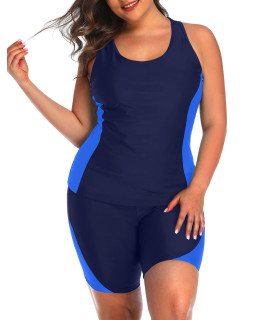 Daci Women Black&Blue1 Plus Size Two Piece Bathing Suit Racerback Tummy Control Swimsuit With Boyshort Xl