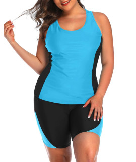Daci Women Black&Green Plus Size Two Piece Bathing Suit Racerback Tummy Control Swimsuit With Boyshort 20 Plus