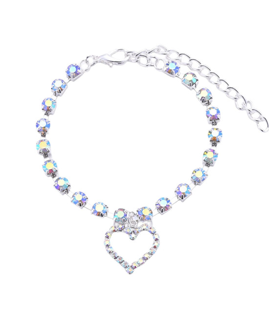 Leasote Pet Diamond Necklace Collars, Bling Heart-Shaped Pendant Cat Rhinestones Necklace, Adjustable Dog Jewelry Collar For Small Cats Puppy Necklace Suit For Pet Wedding Birthday Party Multicolor M