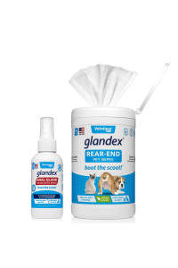 Glandex Anal Gland Medicated Spray For Dogs & Cats (4Oz) And Glandex Anal Gland Hygienic Pet Wipes 75 Ct Bundle, Dog Deodorizing Spray & Anti-Itch Spray For Dogs, Dog Cleaning Wipes With Fresh Scent