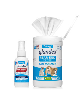 Glandex Anal Gland Medicated Spray For Dogs & Cats (4Oz) And Glandex Anal Gland Hygienic Pet Wipes 75 Ct Bundle, Dog Deodorizing Spray & Anti-Itch Spray For Dogs, Dog Cleaning Wipes With Fresh Scent