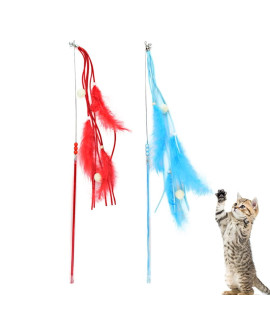 Iuhkbh Cat Wands, 2 Pcs Interactive Cat Feather Toys Cat Teaser Wands With Tassel And Bell