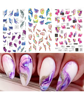 Colorful Nail Art Sticker Decal, 3D Self-Adhesive Color Halo Dye Sticker Design For Women Fashion Nail Art Decoration Diy Nail Art Acrylic Nail Supplies 3 Sheets