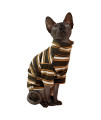 Vintage Stripes Sphynx Hairless Cats Shirt Cotton Cat Turtleneck Pet Clothes Kitten T-Shirts With Sleeves For Sphynx Cornish Rex, Devon Rex, Peterbald (Yellow Stripe, Small (Pack Of 1))