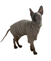 Vintage Stripes Sphynx Hairless Cats Shirt Cotton Cat Turtleneck Pet Clothes Kitten T-Shirts With Sleeves For Sphynx Cornish Rex, Devon Rex, Peterbald (Grey Stripe, Small (Pack Of 1))