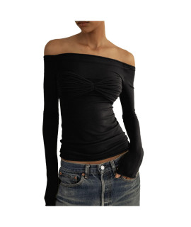 Teen Girl T Shirts Tops Long Sleeves Slim Fit Basic Crop Loungewear Loose Casual T-Shirts Summer 05-Black,Large