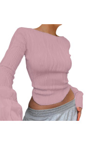 T Shirts Tops Women Workout Loose Long Sleeves Slim Fit Basic Crop Loungewear Casual T-Shirts Summer 03-B,Large