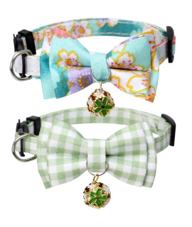 Cat Collar Breakaway With Cute Bow Tie And Bell Plaid Flower For Kitty Adjustable Safety