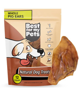 Best For My Pets Pig Ears For Dogs (Whole, 12 Pack), Healthy, Highly Digestible All Natural Pigs Ears Long-Lasting Dog Chews, Pork Dog Chew Treat