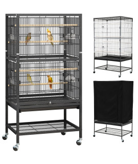 Yitahome 52 Inches Bird Cage With Seed Catcher, Parakeet Cage For Parrot, Cockatiel, Pigeon, Flight Cage For Birds With Birdcage Cover