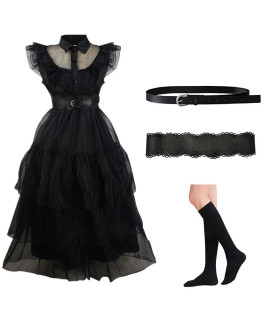 Wednesday Addams Clothing Girls For Addams Family Costumes Halloween Cosplay Party Dress With Suit (Skirt=9-10Years)