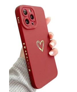 Iaiyoxi Compatible With Iphone 8 Case For Women, For Iphone 8 47 Inch, Bronzing Luxury Heart Phone Case Cute Soft Tpu Shockproof Full Camera Lens Protective Cover - Burgundy