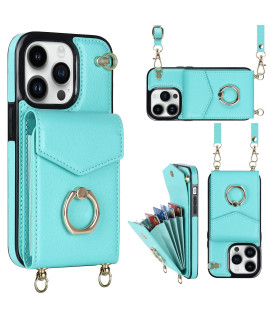 Case For Iphone 11 Pro Wallet Case, Pu Leather Crossbody Wallet Cover With Rfid Blocking Card Holder 360Arotation Ring Kickstand Wrist Strap Lanyard, Protective Case For Iphone 11 Pro Mint Green