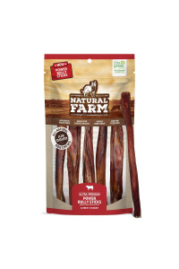 Natural Farm Power Bully Sticks (12 Inch, 5 Pack), Digestible 100 Natural Beef Cheek And Beef Pizzle Chews From Grass-Fed Cows, Non-Gmo, Grain-Free, Long-Lasting Chews For Small, Medium Large Dogs