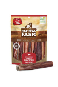 Natural Farm Power Bully Sticks (6 Inch, 25 Pack), Digestible 100 Natural Beef Cheek And Beef Pizzle Chews From Grass-Fed Cows, Non-Gmo, Grain-Free, Long-Lasting Chews For Small, Medium Large Dogs