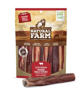 Natural Farm Power Bully Sticks (6 Inch, 25 Pack), Digestible 100 Natural Beef Cheek And Beef Pizzle Chews From Grass-Fed Cows, Non-Gmo, Grain-Free, Long-Lasting Chews For Small, Medium Large Dogs