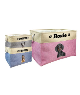 Malihong Custom Dog Basket For Toys Collapsible Storage Bin Grey Pink Blue Rectangular Pet Dog Storage Organizer Box With Handles Extra Large Customized Name & Real Dog Breed