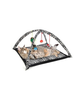 Zebra Print Cat Play Tent with Dangle Toys