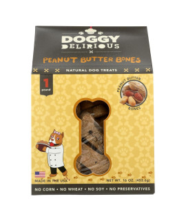 Doggy Delirious Dog Treats - Peanut Butter Bones - Case of 6 - 16 oz(D0102HXWPP6.)