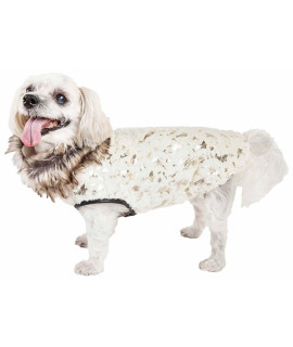 Pet Life Luxe 'Gilded Rawffled' Gold-Plated Designer Fur Dog Jacket Coat(D0102H7LU0V.)