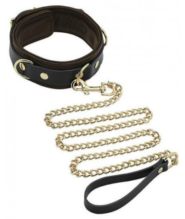 Spartacus Collar & Leash Brown Leather Gold Accent Hardware(D0102H50RR7.)