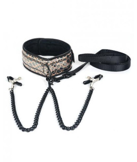 Spartacus Faux Leather Collar & Leash Black Nipple Clamps Gold(D0102H50627.)